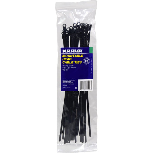 Narva Mountable Head Cable Tie 4.8x300mm (25Pk) 56426
