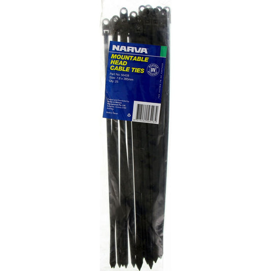 Narva Nylon Mountable Head Cable Ties 7.6mm X 385mm 25 Pc 56428