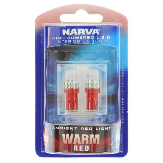 Narva Globe High Powered LED T-10 Wedge Warm Red (Blister 2Pk) 18068BL