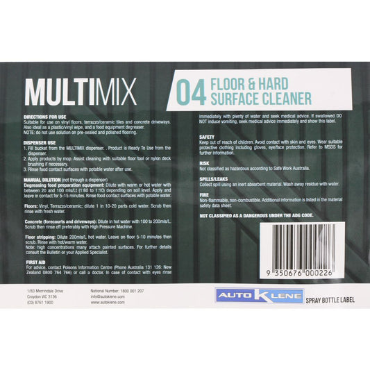 Auto Klene MultiMix 04 Spray Bottle Label MM4LABEL