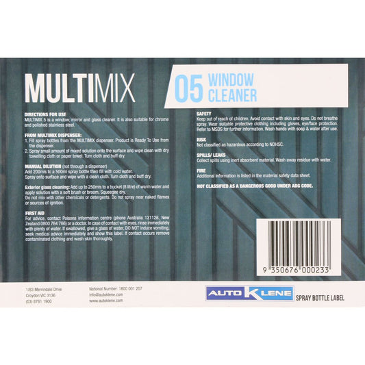 Auto Klene MultiMix 05 Spray Bottle Label MM5LABEL