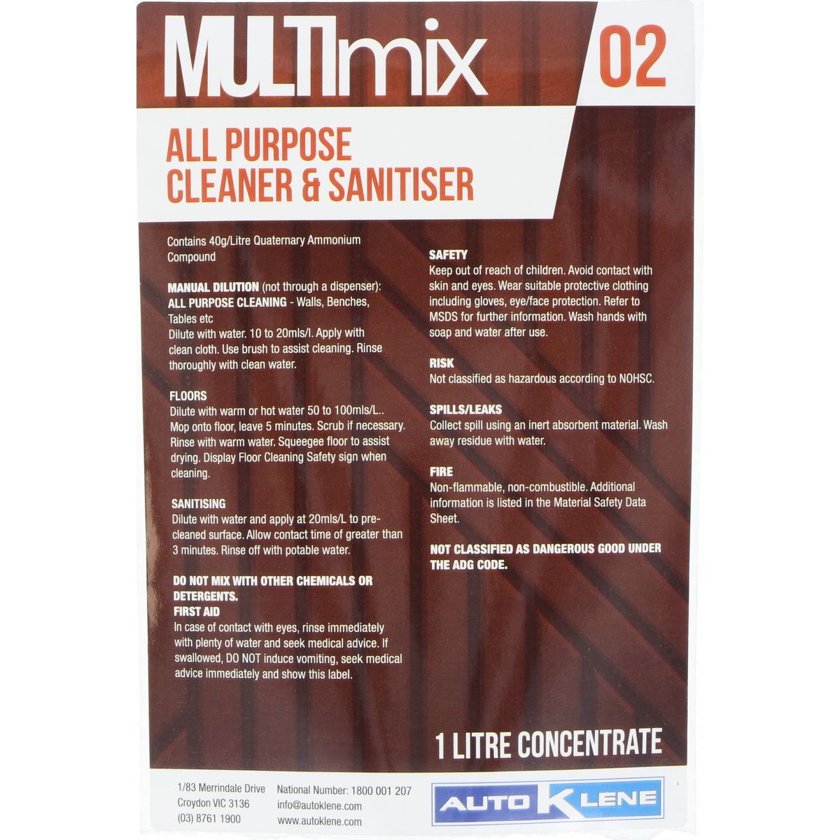 Auto Klene MultiMix 02 Concentrate Label 1L MM2LABELCONC