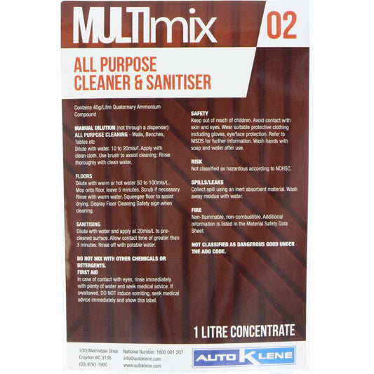 Auto Klene MultiMix 02 Concentrate Label 1L MM2LABELCONC