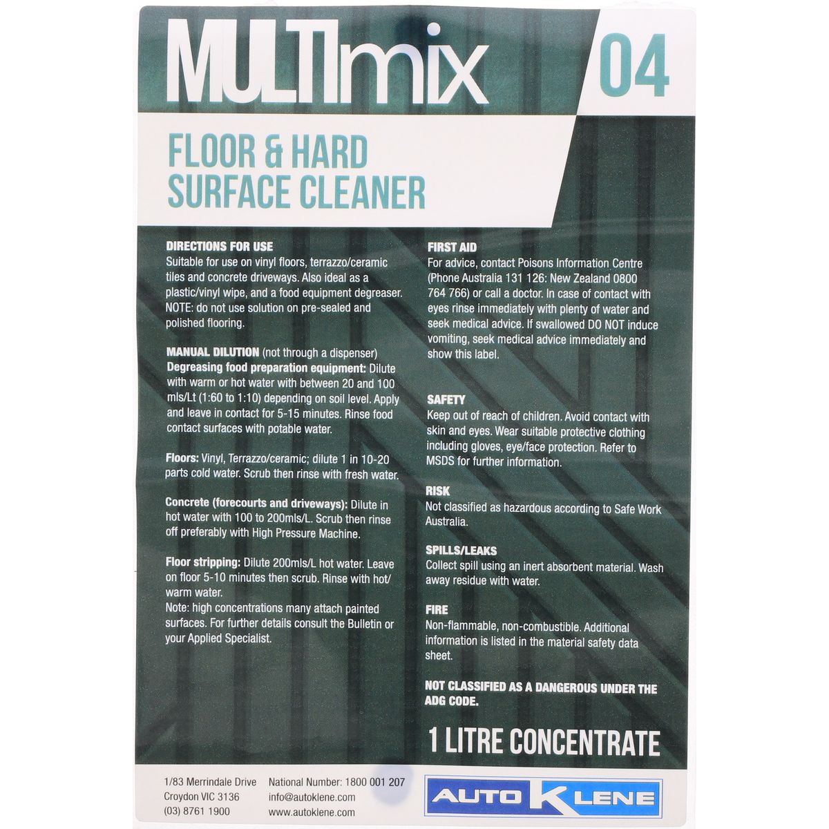Auto Klene MultiMix 04 Concentrate Label 1L MM4LABELCONC