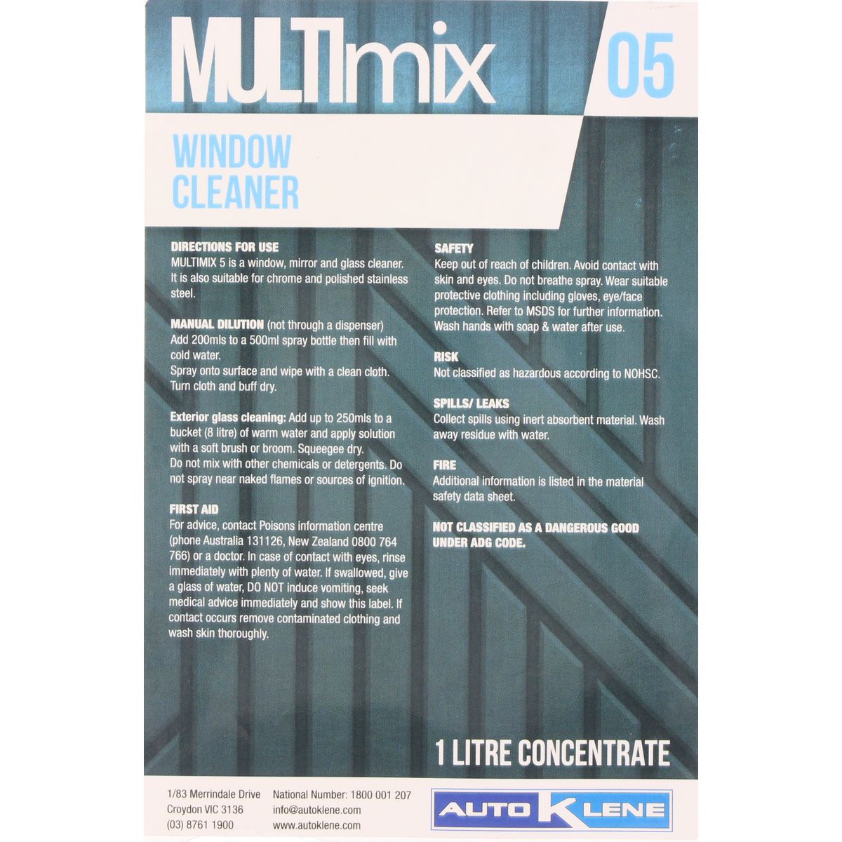 Auto Klene MultiMix 05 Concentrate Label 1L MM5LABELCONC