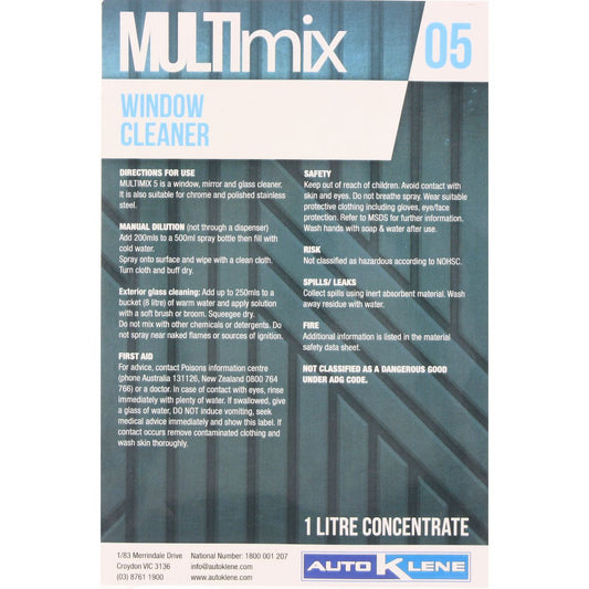 Auto Klene MultiMix 05 Concentrate Label 1L MM5LABELCONC