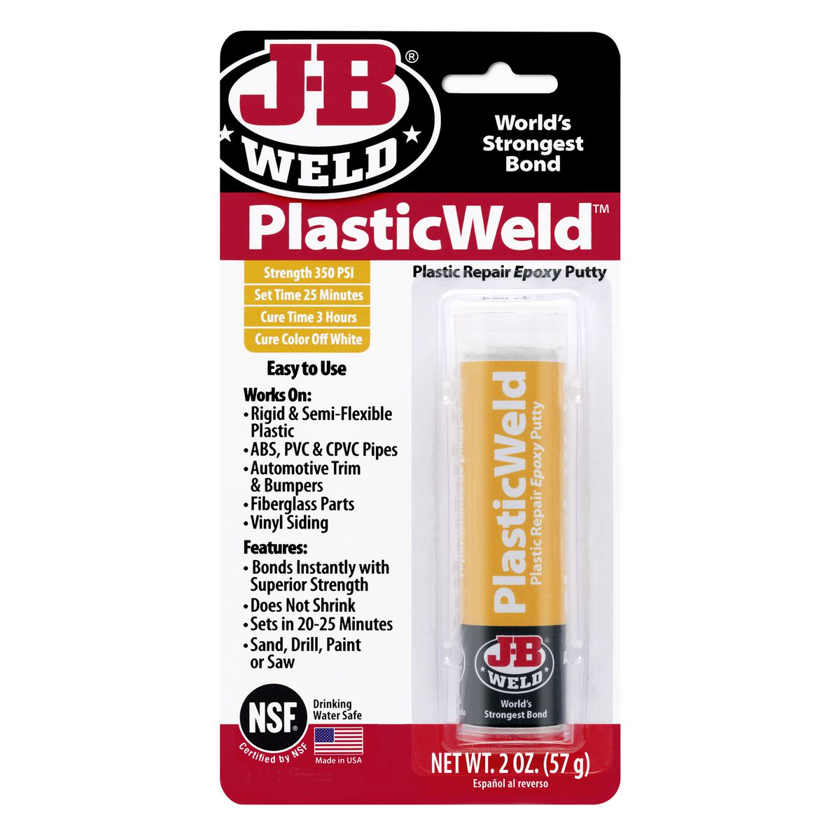 J-B Weld PlasticWeld Epoxy Putty Stick 8237