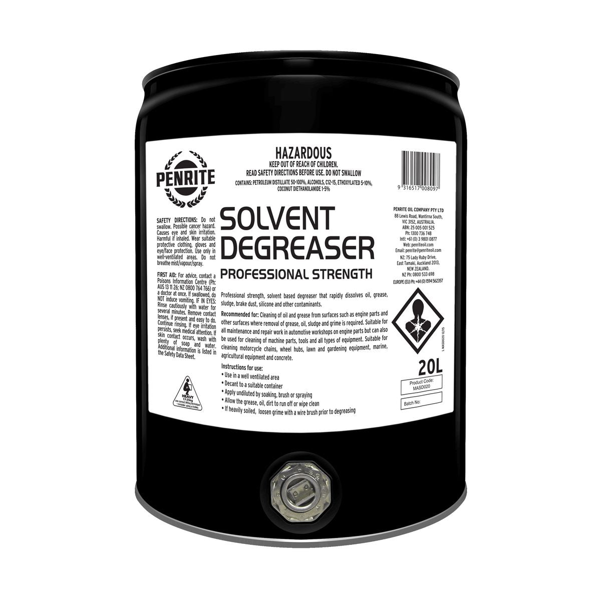 Penrite Oil Solvent Degreaser 20L MASD020