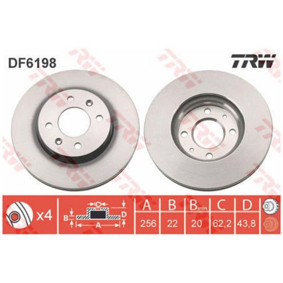 TRW Brake Rotor 256mm Front DF6198S
