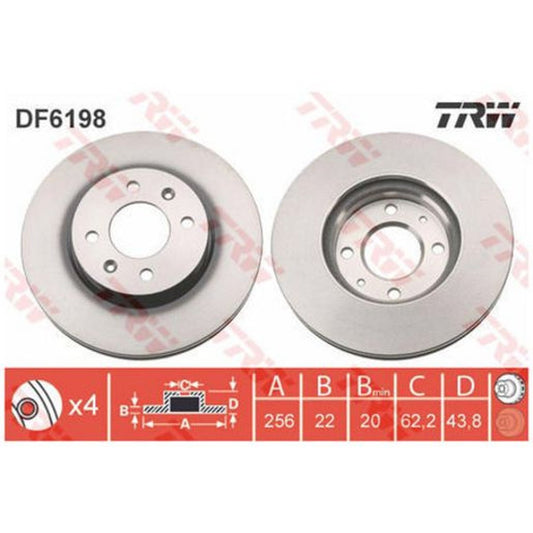 TRW Brake Rotor 256mm Front DF6198S