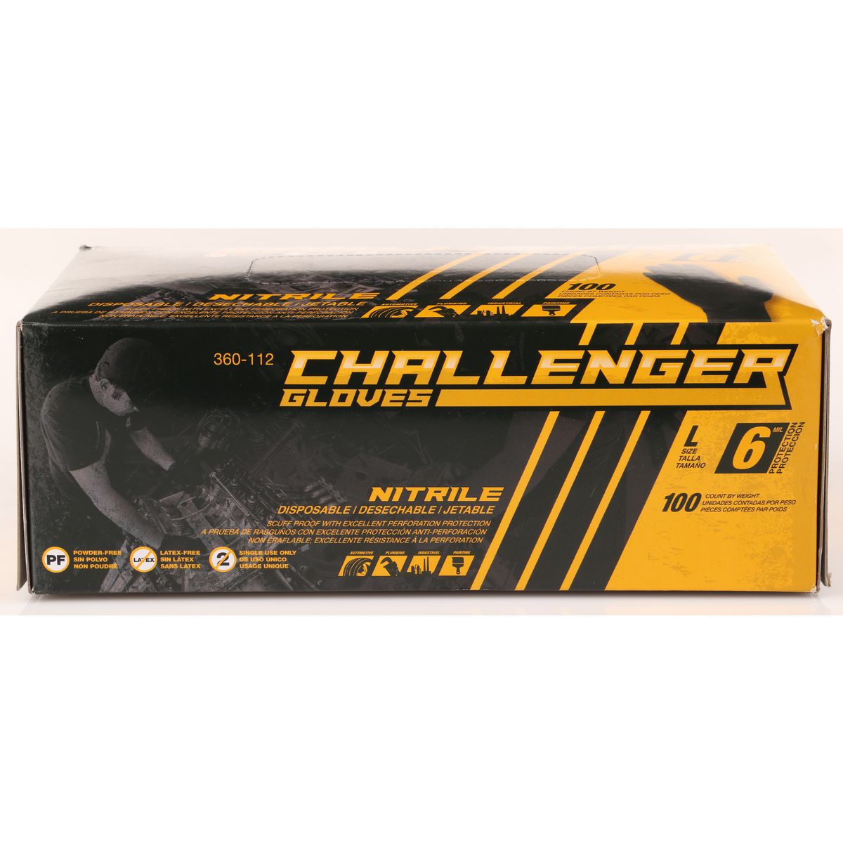Challenger Nitrile Gloves Black 6 Mil Thick Large (Pack of 100) NSE360-112