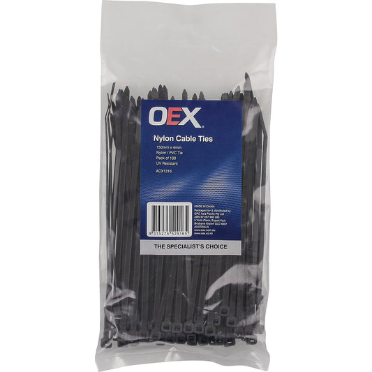 OEX Nylon Cable Ties 3.6mm x 150mm Black 100 Pack ACX1316