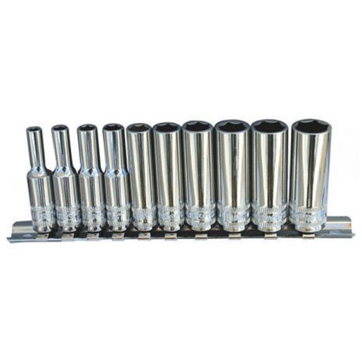 SP Tools Socket Rail 1/4"Dr 12PT 10Pc Metric Deep