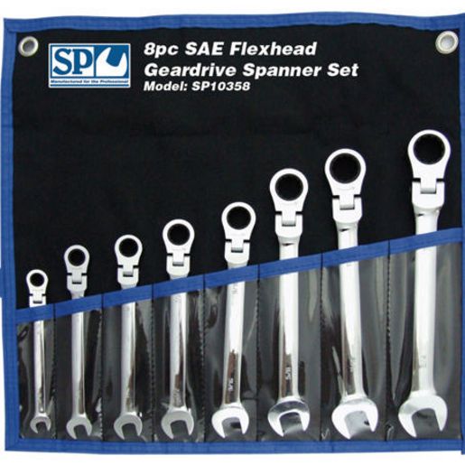 SP Tools Spanner Set Flexhead Geardrive Roe SAE 8Pc