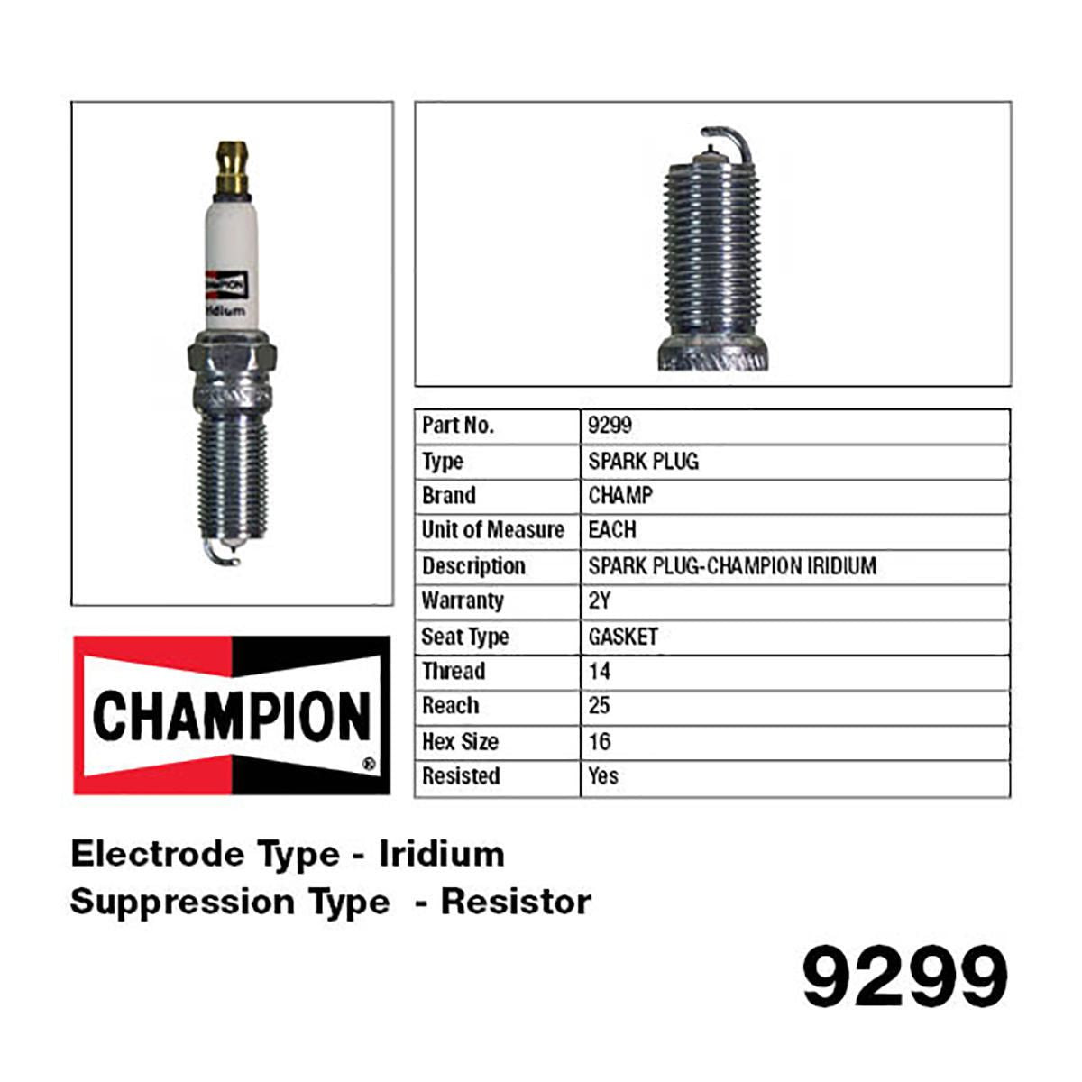 Champion Iridium Spark Plug 9299