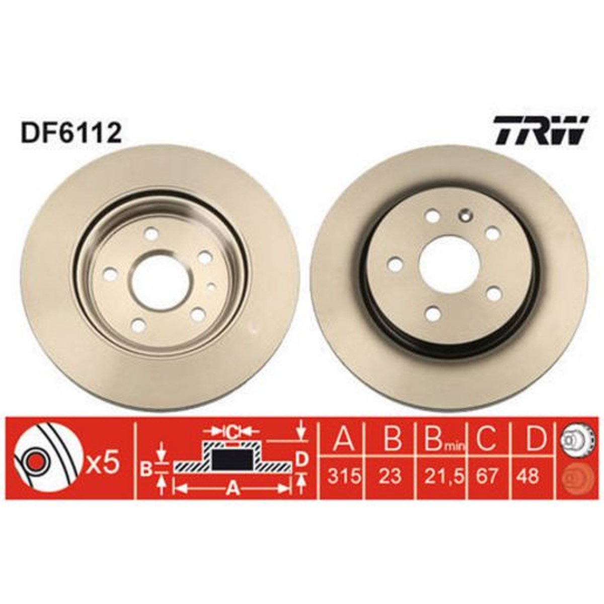 TRW Brake Rotor Pair Rear DF6112S