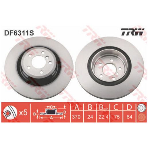 TRW Brake Rotor 370mm Rear DF6311S