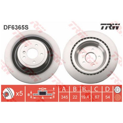 TRW Brake Rotor 345mm Rear DF6365S
