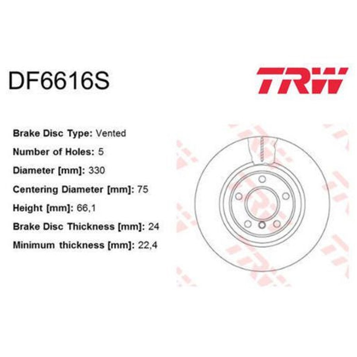 TRW Brake Rotor 330mm Front DF6616S