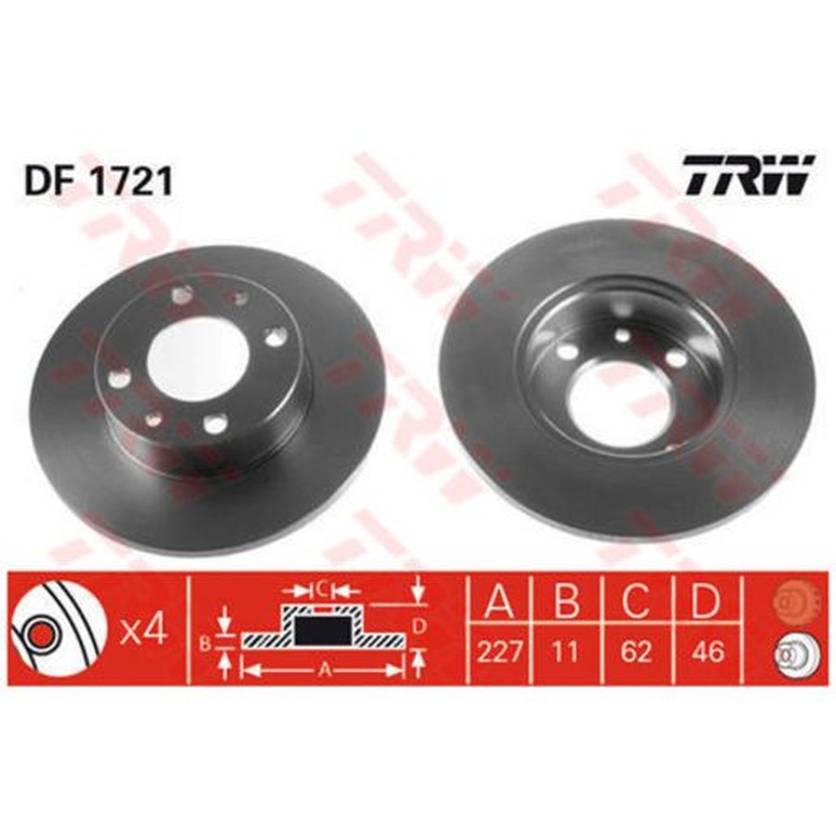 TRW Brake Rotor Pair 227.5mm Front DF1721S