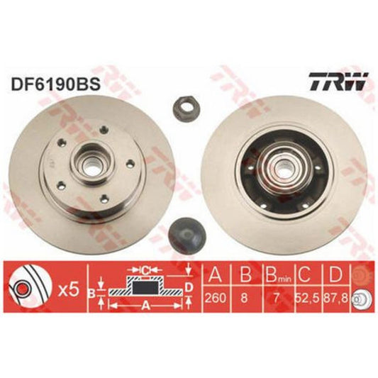 TRW Brake Rotor 260mm Rear DF6190BS