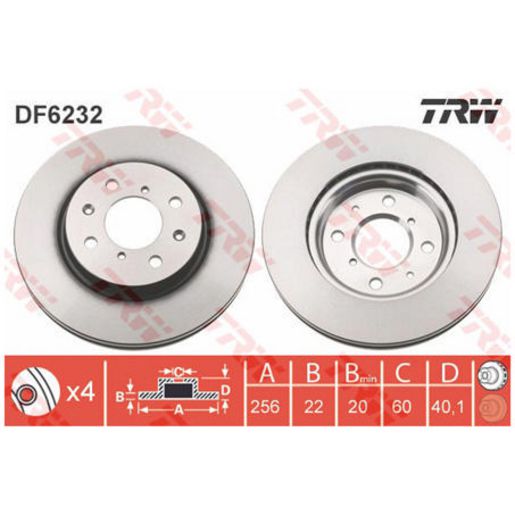 TRW Brake Rotor 256mm Front DF6232S
