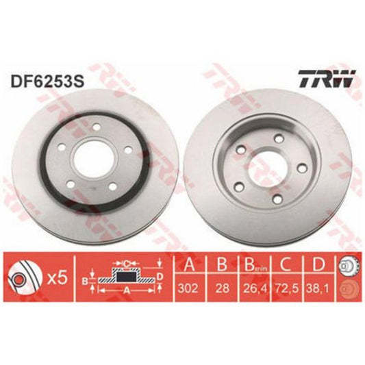 TRW Brake Rotor 302mm Front DF6253S