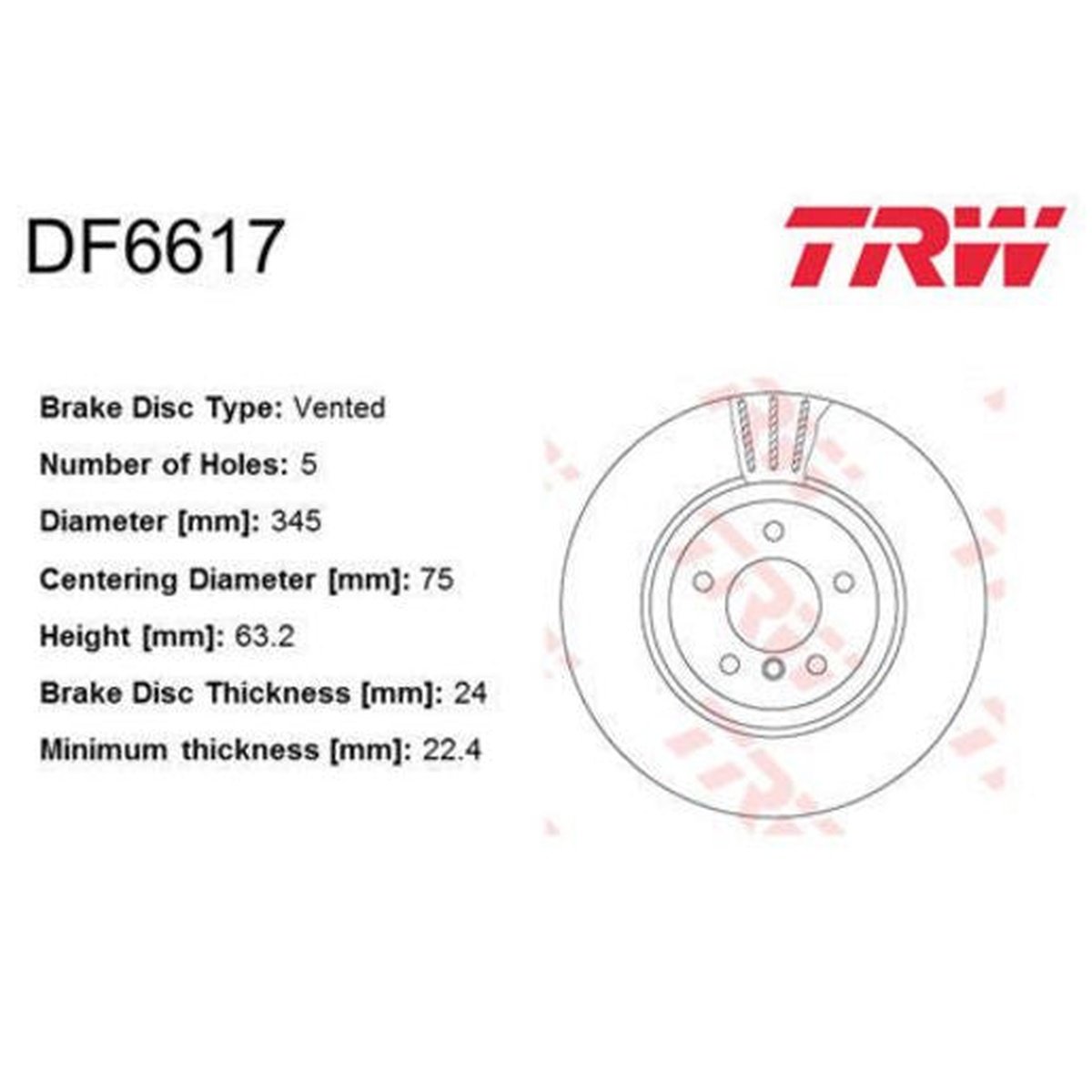 TRW Brake Rotor 345mm Rear DF6624S