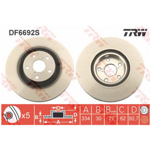 TRW Brake Rotor 334mm Front LH DF6692S