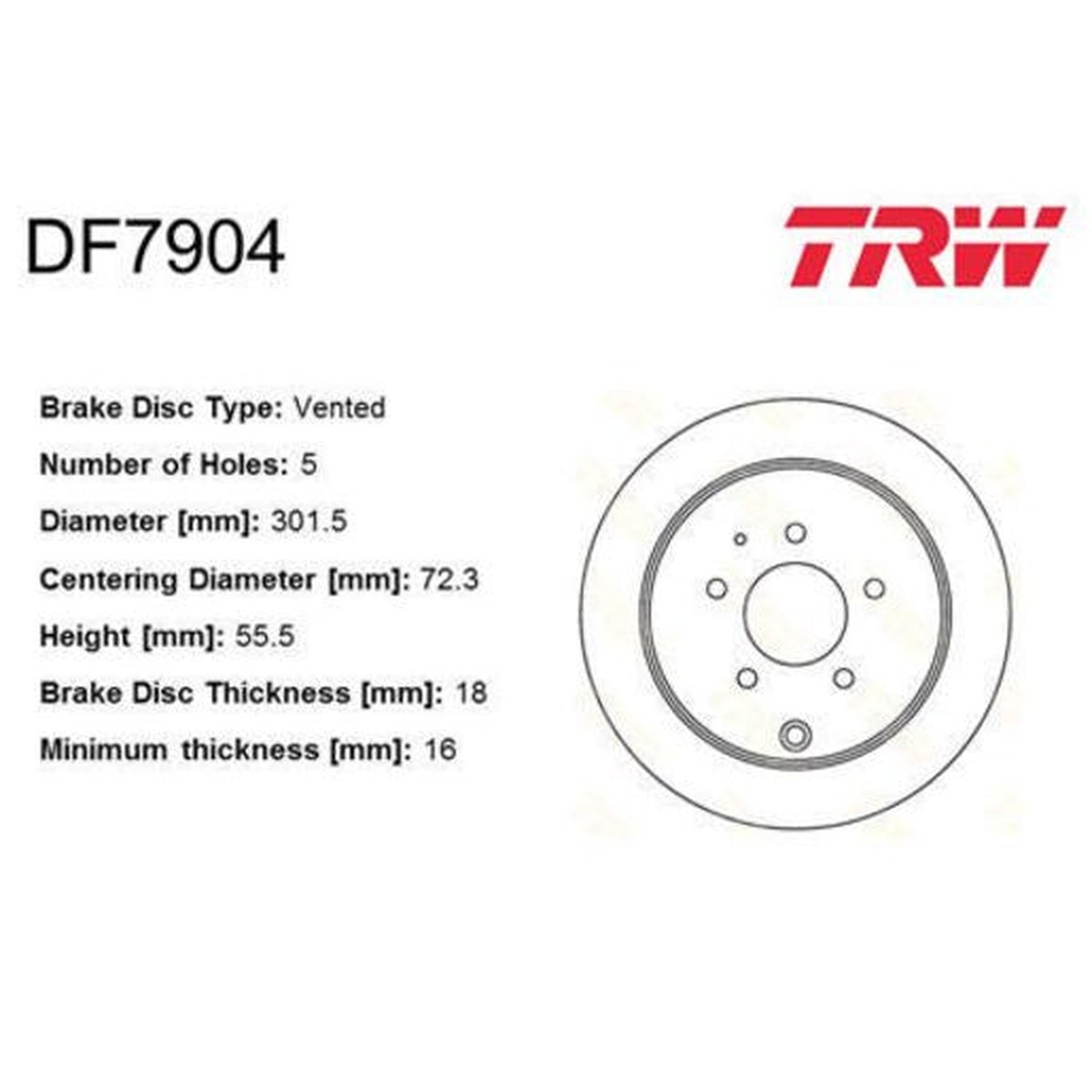 TRW Brake Rotor 301.5mm Rear DF7904S