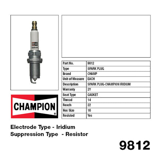 Champion Iridium Spark Plug 9812