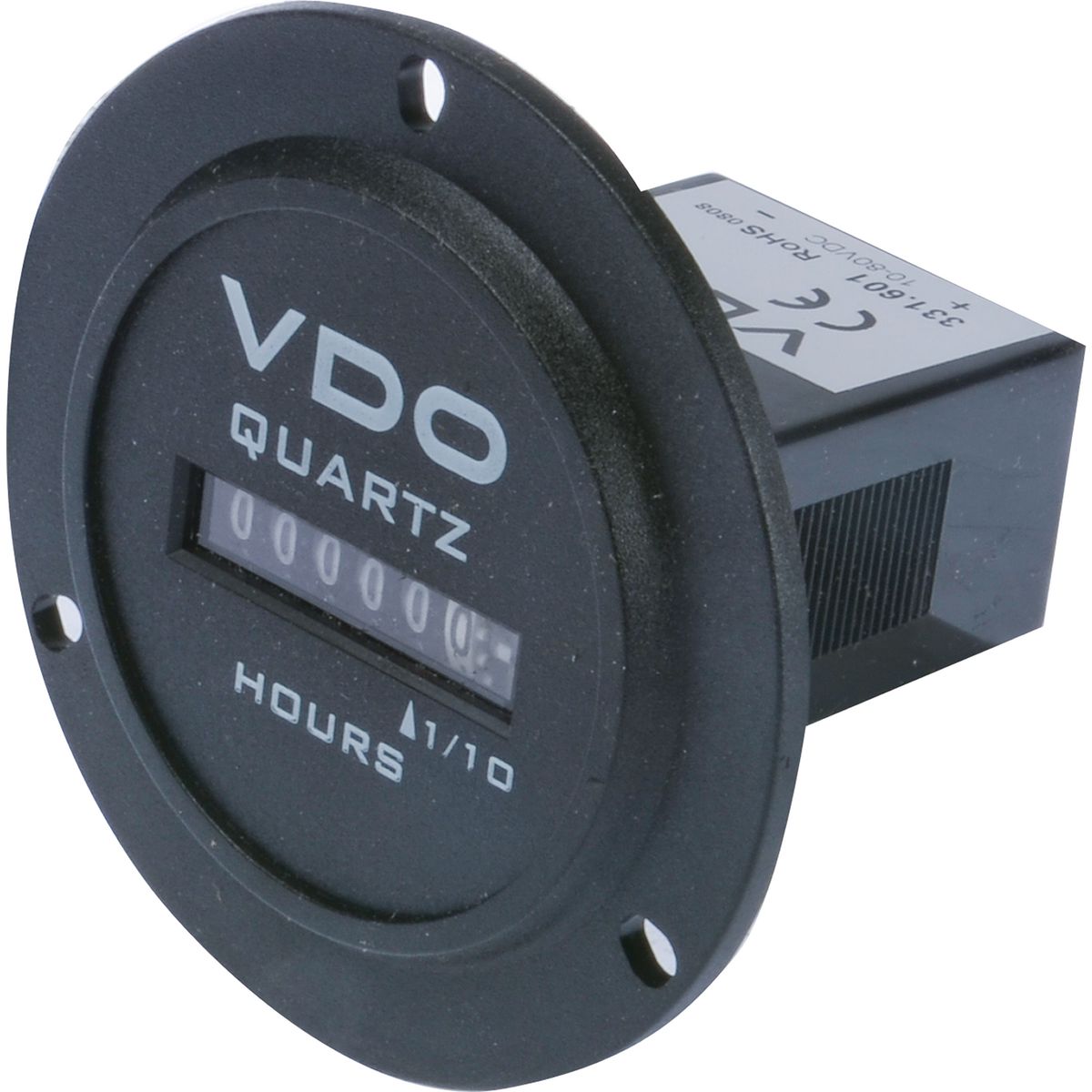 VDO Analogue Hour meter Counter-Type 52mm 10/80V Black Bezel w/3-Hole Mount 331.601