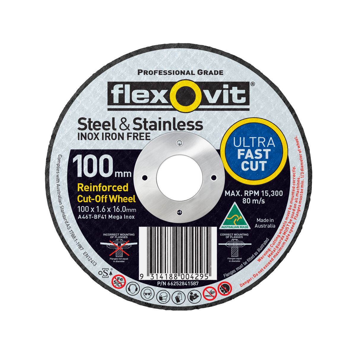 Flexovit Mega Inox Ultra Thin Cut Off Disc S/S 102x1.6x16mm 66252841587