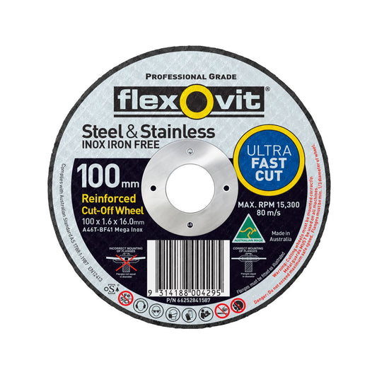 Flexovit Mega Inox Ultra Thin Cut Off Disc S/S 102x1.6x16mm 66252841587