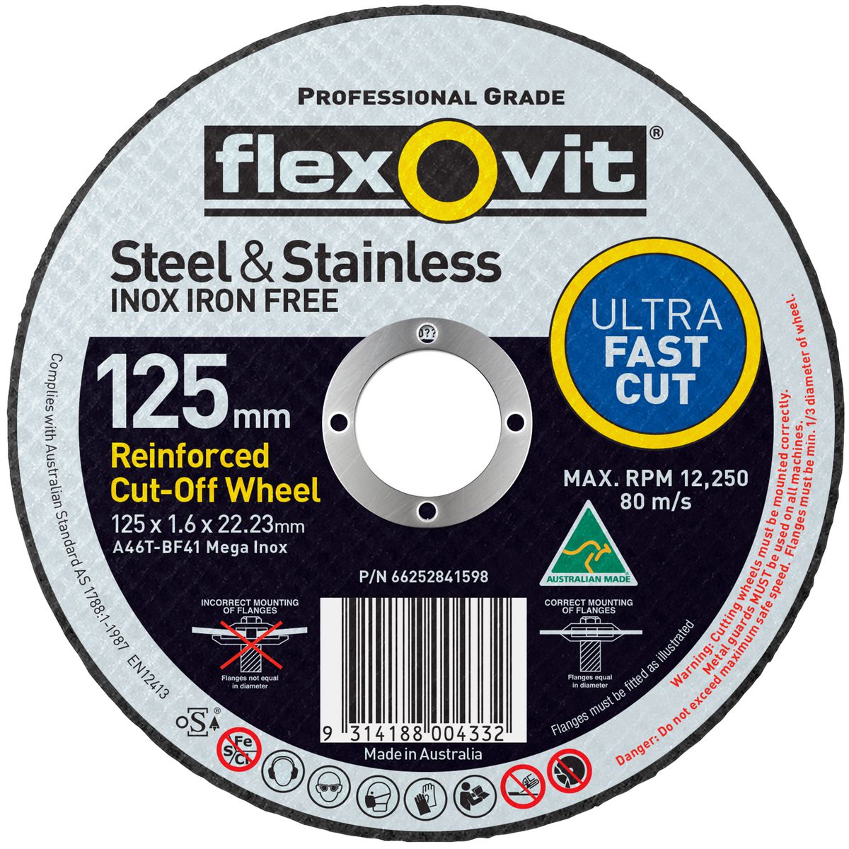 Flexovit Flat Ultra Thin 125mm X 1.6mm X 22mm Cut Off Wheel 66252841598
