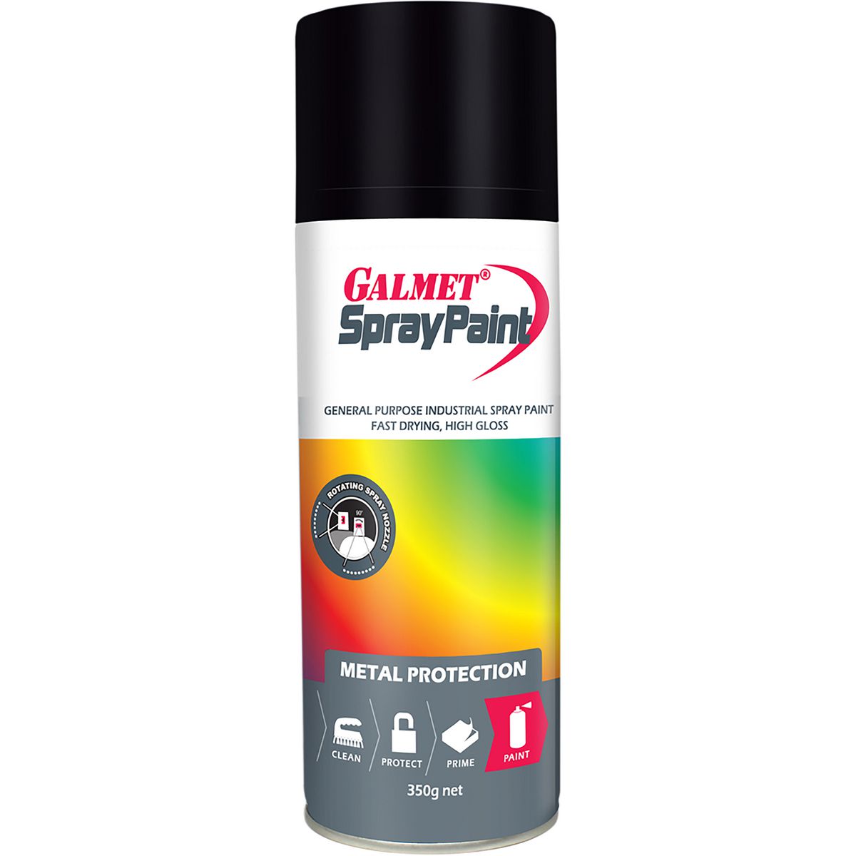 Galmet Fast Dry Enamel Spray Paint Black High-Gloss 350g GSPBLA350