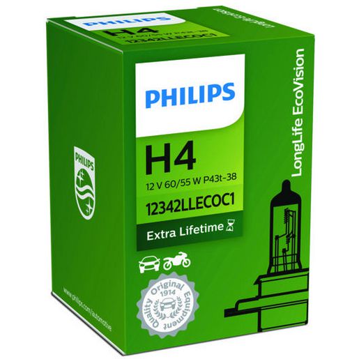 Philips Eco Vision H4 Globe 12V 60/55W Longlife 12342LLECOC1