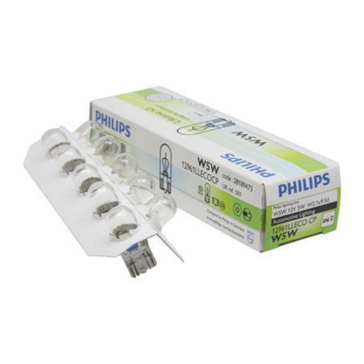 Philips Eco Vision Wedge Globe 12V 5W T10 (10Pk) Longlife 12961LLECO