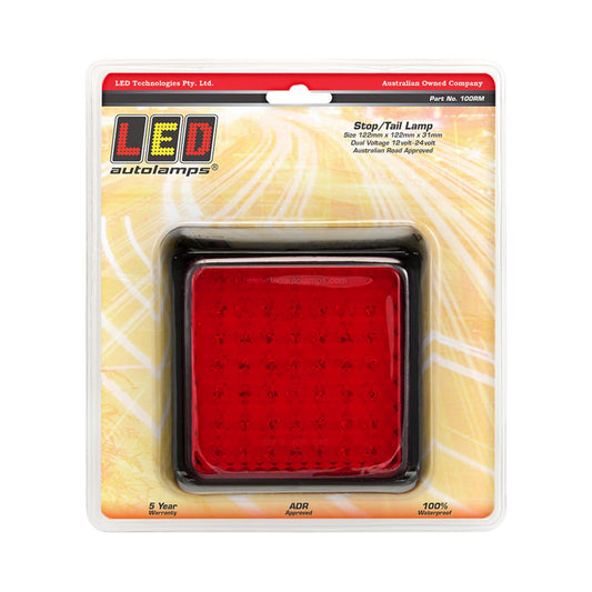 LED Autolamps Stop/Tail Red 49-LED Lamp 12/24V w/Clear Lens 130mm Dia w/Bracket & 30cm Wire 100RM