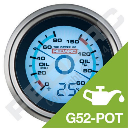 REDARC Digital Pressure & Oil Temperature Gauge G52-POT