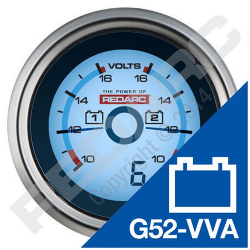 REDARC Digital Dual Voltmeter 52mm Gauge 6-16V G52-VVA