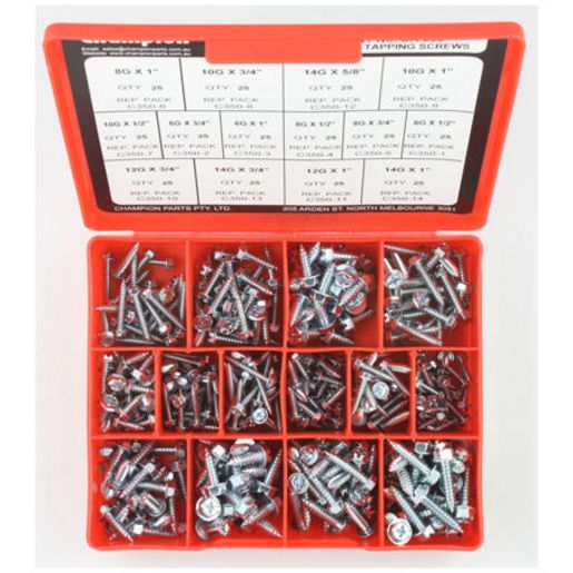 Champion Screw Self Tapp Hex Head Assortment Pack Metric 14 Sizes 350Pk CA350