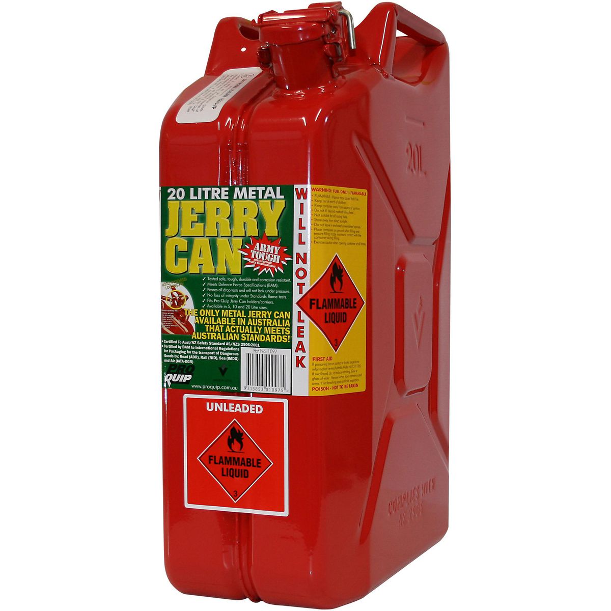 Proquip 20L Red Metal Unleaded Fuel Jerry Can 1097