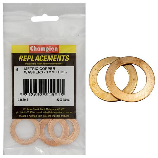 Champion Fasteners Washer Flat Copper 22mm X 35mm X 1.00mm Refill Pack C1660-9