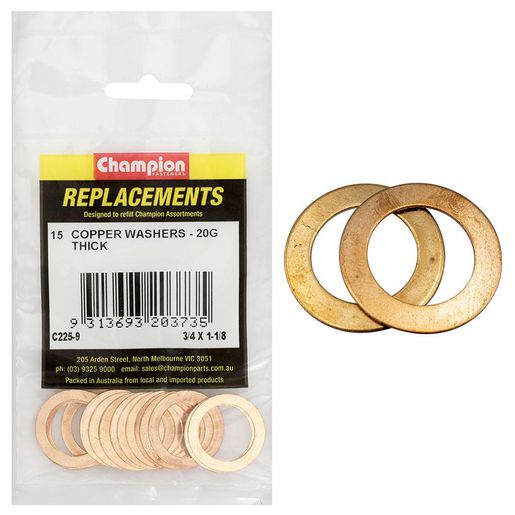 Champion Flat Copper Washer 3/4″ x 1-1/8″ x 20G 15Pk C225-9