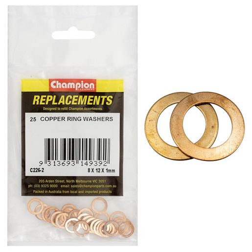 Champion Fasteners Washer Thin Flat Copper M8 X 12 X 1mm Refill Kit C226-2