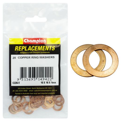 Champion Fasteners Washer Thin Flat Copper M10 X 16 X 1mm Refill Kit C226-5