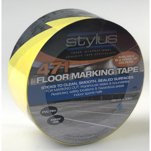 Stylus Floor Marking Tape PVC Black/Yellow Stripes 48mm X 33M 4492