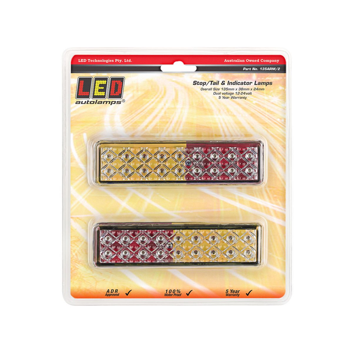 LED Autolamps Stop/Tail/Indicator Light LED 12-24V Twin Pack with Black Base 135ARM/2