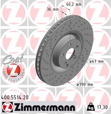 Zimmermann OE Coat Z Brake Rotor Single 390mm Front 400.5514.20